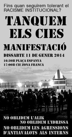 Cartel de la manifestación por el cierre de los CIE; sábado, 11 de enero de 2014